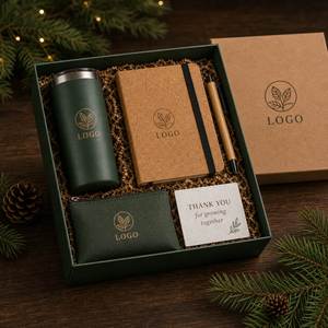 Kit de Regalo Corporativo Sostenible Personalizado con Vaso Reciclado, Cuaderno de Corcho, Bolígrafo de Bambú, Bolsa de RPET, Tarjeta y Caja - Product Image 1