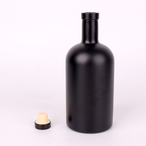 200ml 375ml 500ml 750ml 1000ml Botella De Vodka De vidrio negro mate vacía Botella De whisky De licor redonda con boca De corcho Botella De Licor - Product Image 3