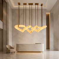 Lustre suspendu moderne en marbre naturel espagnol, cuivre et or, avec télécommande 360°, économie d'énergie, luxe, pour villa et salon
