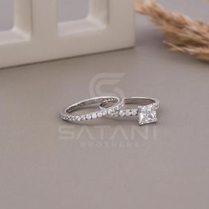 Princess Cut Moissanite Bridal Set Sterling <b>Silver</b> Engagement <b>Ring</b> And <b>Wedding</b> Band Elegant Design <b>For</b> <b>Women</b> From India - Product Image 4