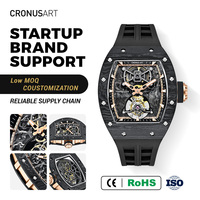 Montre-bracelet mécanique tonneau de luxe pour homme, cadran en cristal saphir, bracelet en caoutchouc, réserve de marche de 38 heures, boîtier en fibre de carbone noire, luminescent