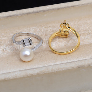 Wenchi S925 Plata DIY Soporte para Anillo Cuadrado en T de Zirconio con Abertura Superior para 7-8 Perlas Componentes de Joyería Huecos China - Modelo - Product Image 3