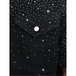 Chemise d'été pour homme DIHUI, personnalisée, avec décorations en strass, chemise décontractée en denim ample à simple boutonnage pour homme - Product Image 3