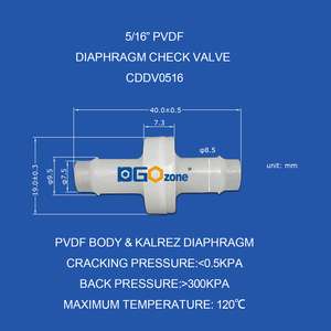 DGOzone, precio de fábrica, 1/8 ", lengüeta de manguera en línea, válvulas de retención de diafragma PVDF para tubería generadora de ozono y oxígeno para equipos médicos - Product Image 6