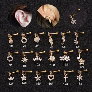 Brincos de pedras da moda femininos, brincos de piercing de cartilagem labret, brincos de ouro 1 peça cz