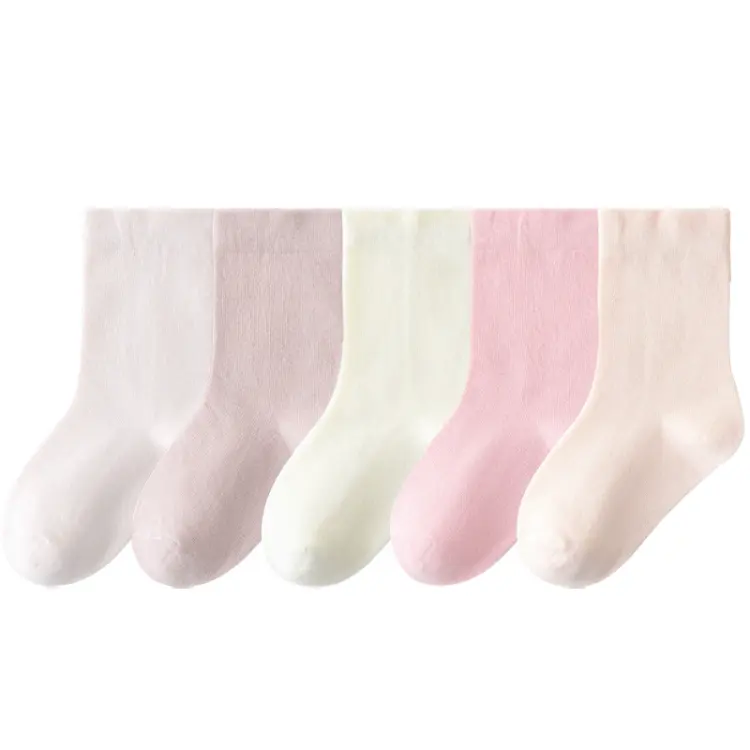 HY-1937 5pairs/ Pack Pink Plain Sock Kids Custom School Children Combed Cotton Knitted Socks for 1-12 years