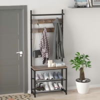 Porte-manteau autoportant avec banc à chaussures et crochets de suspension pour entrée, salon et rangement de placard