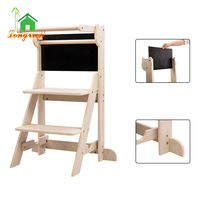 Tabouret d'appoint pliable en bois pour enfants - Design moderne avec barre de sécurité, tableau noir et pieds antidérapants, idéal pour la chambre