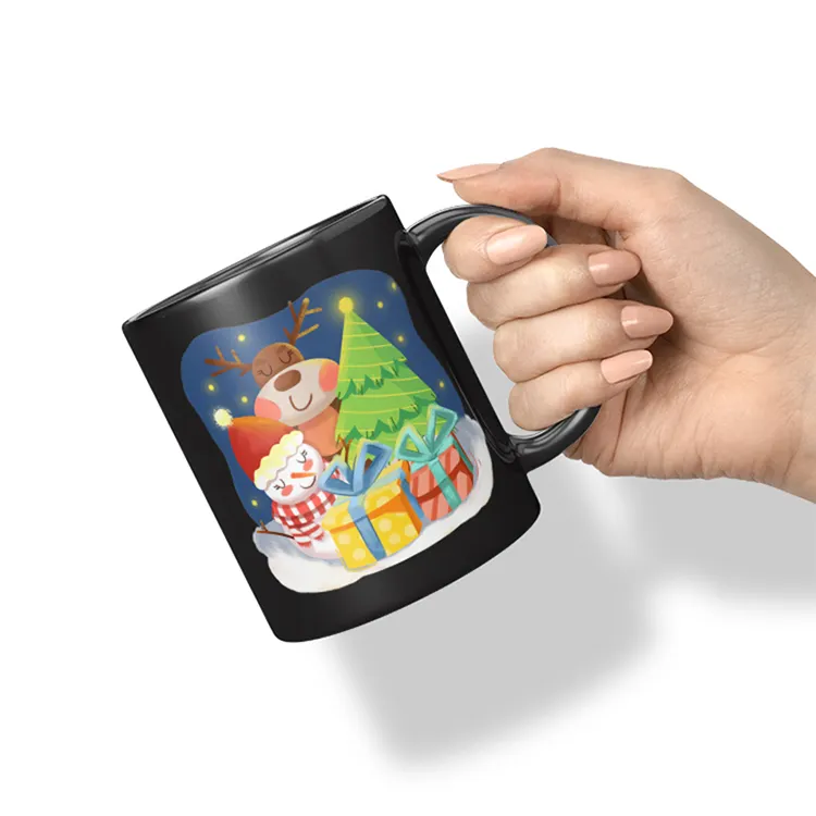 on sale custom made 11 oz regular stoneware coffee mark cup merry christmas digital printing household mug for advertising gift