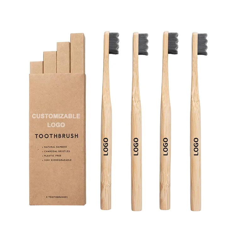 Ekstra yumuşak doğal bambu diş fırçası seyahat çantası ile özel etiket