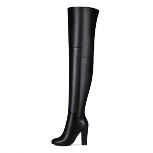 Bottes cuissardes sexy noires à talon haut et bout rond, avec fermeture éclair latérale, style européen et américain, pour femme, <span class=keywords><strong>taille</strong></span> 47 - Product Image 1
