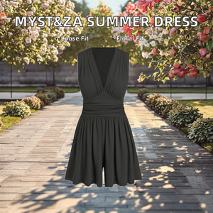 Women's Sleeveless Deep V Neck A-Line Mini <b>Dress</b> <b>Elastic</b> Waist Pleated Solid Black Casual Summer <b>Dress</b> - Product Image 2