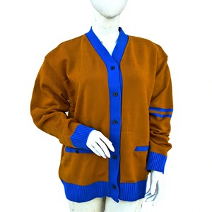 Mustard <b>Brown</b> Wool/Acrylic School Uniform Cardigan Machine Knitted V Neck Anti-Wrinkle Breathable Unisex for Catholic School - Product Image 1