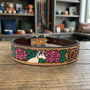 Collar de Perro de Cuero Acolchado con Malla Suave de Lujo Unicornio, con Hebilla de Remache, Estilo Clásico, Ajustable para Todas las Estaciones - Product Image 4