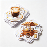 Autocollants pour café filtre Haoxuan, graphiques holographiques en PVC pour tasses de café, imprimés rétro pour cafés de rue, dorure à chaud, UV sélectif, imperméables