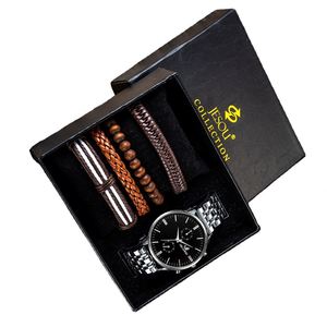 Wholesale Stainless Steel Men's Quartz Watch + <b>Leather</b> <b>Bracelet</b> With Gift Box Custom Logo - Product Image 6