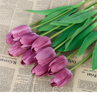 Buket Tulip Buatan Tiruan Berkualitas Tinggi dengan Sentuhan Realistis Efek Basah, Bunga Sutra Karet Lembut untuk Dekorasi Rumah & Pernikahan