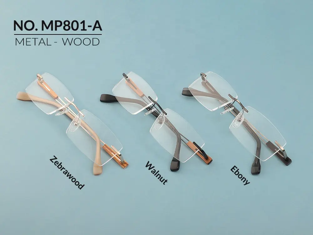 Gafas de madera hechas a mano de Metal de fibra de carbono multicapa 2024, gafas sin montura, gafas de sol de madera