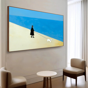 The Companion Minimalist <b>Beach</b> <b>Canvas</b> Print With Wood Frame Modern Wall Art Indoor Decor Seascape Oil Painting Style - Product Image 1
