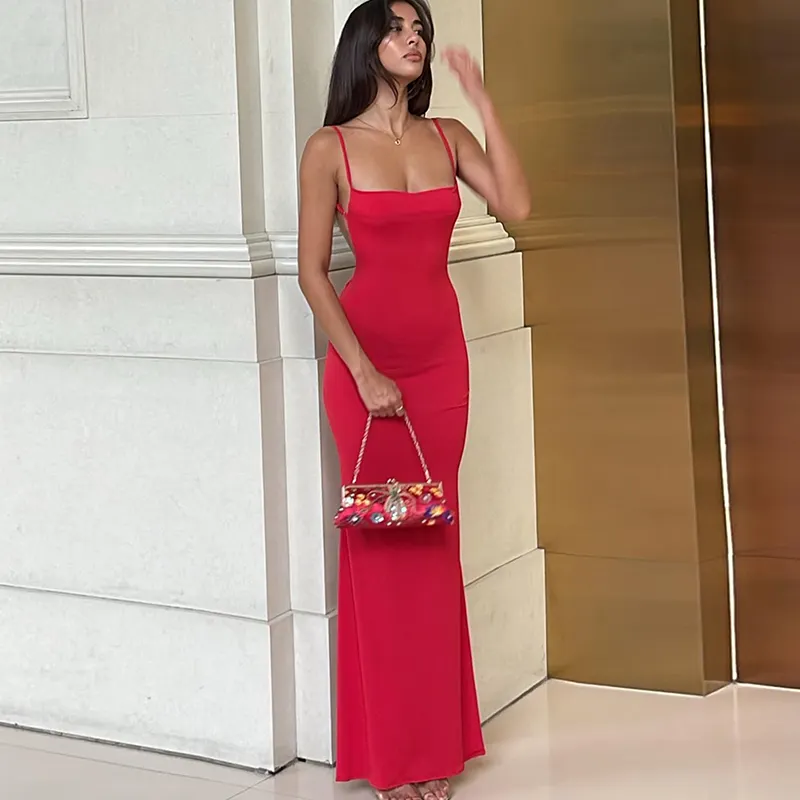Lagerfe 11655 Lace Up Elegant Sleeveless Backless Maxi Women'S Dresses 2023 Party Club Evening Lady Spring American Clothing