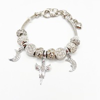Pulsera DIY de Plata con Dijes de Ángel Lunar y Pedrería, Abalorios de Agujero Grande, Aleación de Zinc, Joyería de Moda para Unisex, Venta al por Mayor
