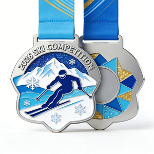 Wholesale Design Zinc Alloy Logo 3d Gold Spinner Running Race Hockey Award <b>Ribbon</b> Metal Sport Custom Skating Skiing Medals - Product Image 1
