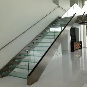 מודרני עיצוב מתכת מדרגות מעקה מדרגות מזג זכוכית מדרגות