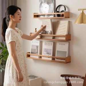 Solid Wood Wall Mounted <b>Shelf</b> Rectangle Durable Display Storage <b>Rack</b> For Living Room Bedroom Study No Drill Installation - Product Image 2