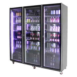 For Supermarket With LED Light 3 Glass Doors Upright Beer Freezer