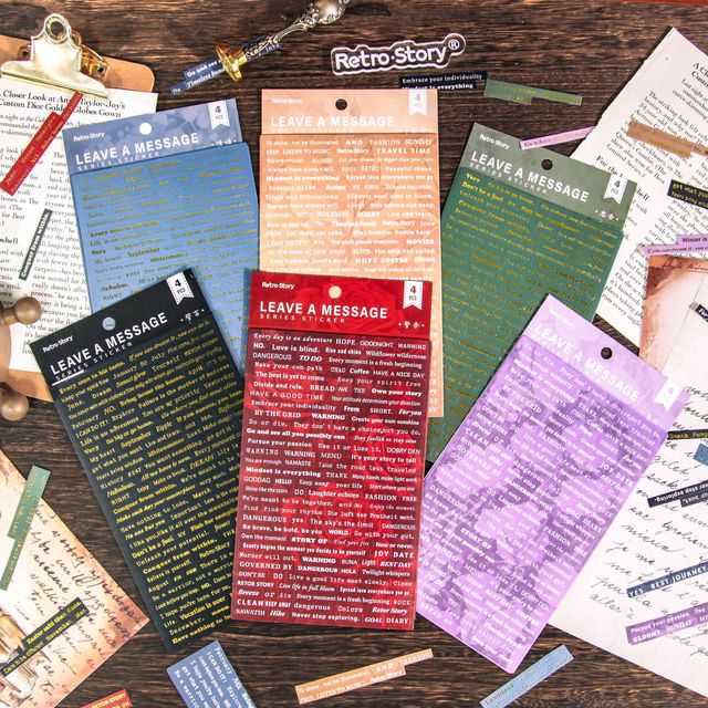 4 Sheets/pack of Tablet Stickers, Message Series, English Manual Account, DIY Material, Decoration, Base Stickers, 6 Styles