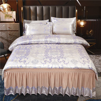 Ensemble de housse de couette et taie d'oreiller Jacquard de style européen ensemble de draps de lit en jupe de lit en polyester de taille Queen King vente en gros