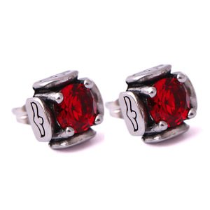 <b>Stud</b> <b>Earrings</b> Geometric Red Zircon Claw Setting Stainless Steel For Women - Product Image 1