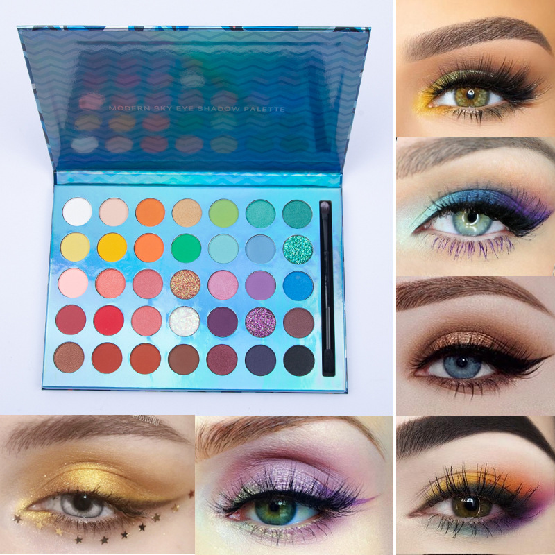 35 Color Eye Shadow Palette Big Pearl Matte Laser European and American Blue Cos Makeup Eyeshadow Palette Customize OEM