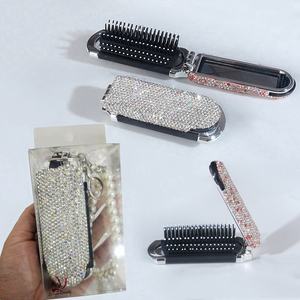 Groothandel 2 In 1 Haar Massage Kam Met Spiegel Strass Haarborstel Draagbare Opvouwbare Haarborstel Met Spiegel - Product Image 4
