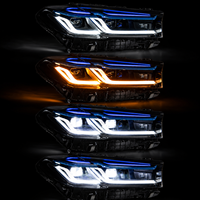 Phares LED style LCI pour BMW Série 5 G30 2021-2023, avec cadre bleu, feux de jour DRL bicolores, kit de modernisation et de rétrofit