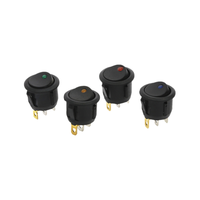 Interrupteur à bascule rond 3 broches 12V pour voiture et bateau, avec voyant LED, 4 couleurs : bleu, jaune, rouge, vert