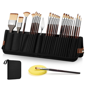Set di Pennelli per Pittura a Olio con Setole in Nylon, Manico in Legno Nero, Portatile e Pratico - Product Image 1