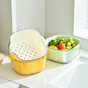 Juego de coladores de plástico de doble capa con cesta de drenaje para lavar verduras y frutas en la cocina - Product Image 2
