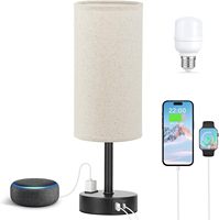 Lampe de table tactile pour chambre Lampe de chevet à gradation 3 voies Lampe USB avec abat-jour en tissu
