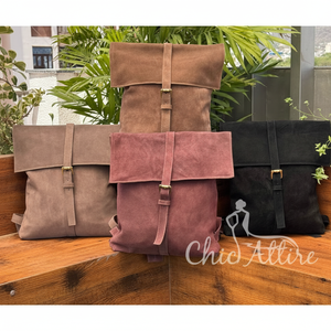 Sac à dos de grande capacité en cuir suédé véritable de haute qualité pour hommes et femmes Sac pour l'école et l'ordinateur portable - Product Image 1
