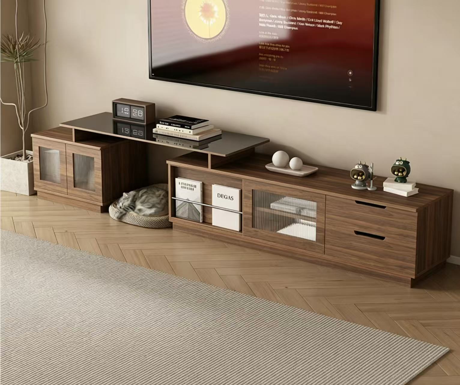Soporte de TV Extensible, Cristal Negro
