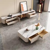 Ensemble de table basse et de meuble TV en marbre brillant moderne, ventes chaudes pour un usage domestique, meubles en bois et en fer pour le salon extérieur