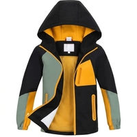 Veste de pluie pour garçons, coupe-vent imperméable avec capuche, doublure en maille, coque imperméable, respirante, design color block réfléchissant, fermeture éclair