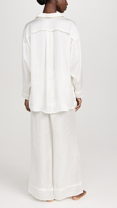 <span class=keywords><strong>Pigiama</strong></span> di Lusso in Raso di Seta <span class=keywords><strong>Bianco</strong></span> per Donne Taglie Forti, Set Due Pezzi Casual con Maniche Lunghe e Colletto - Product Image 2