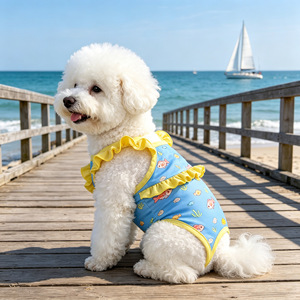 Maillot de bain bikini pour chien, bleu clair, motif animal mignon, tenue d'été en nylon pour Bichon Frise - Product Image 3
