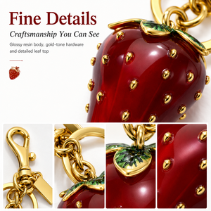 Porte-clés fraise en alliage émaillé, pendentif mignon pour sac, accessoire de sac à main ou de voiture pour femme, cadeau, prêt à expédier - Product Image 5