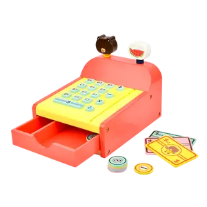 Wooden Educational Toys Simulation Cash Register Shopping Desk Pretend Play Toy