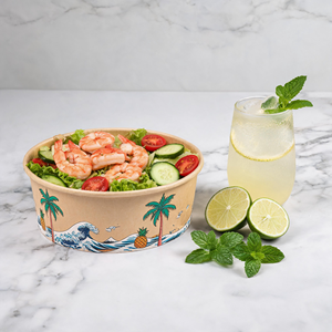 Envase Redondo Biodegradable de Papel Kraft para Ensaladas de Frutas, Ecológico y Desechable, Personalizado por el Fabricante - Product Image 1
