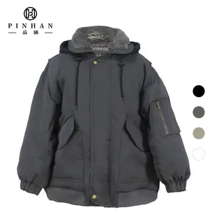 Men's High Quality Waterproof Duck down Puffer Jacket Bubble Canvas Arm Pockets Windproof Coat with Soft Fleece Collar