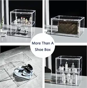 Большой емкости пластиковая коробка для обуви прозрачная Штабелируемая коробка для кроссовок, магнитный боковый органайзер для обуви для мужчин и женщин